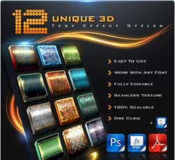 PS图层样式－12个极品的3D金属文本样式：12 Unique 3D Text Effect Styles + Acti